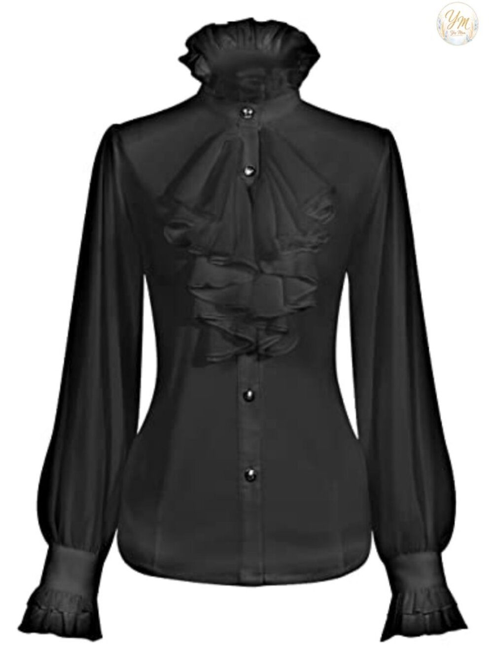 Victorian Vintage Ruffle Stand Collar Long Sleeve Blouse Gothic